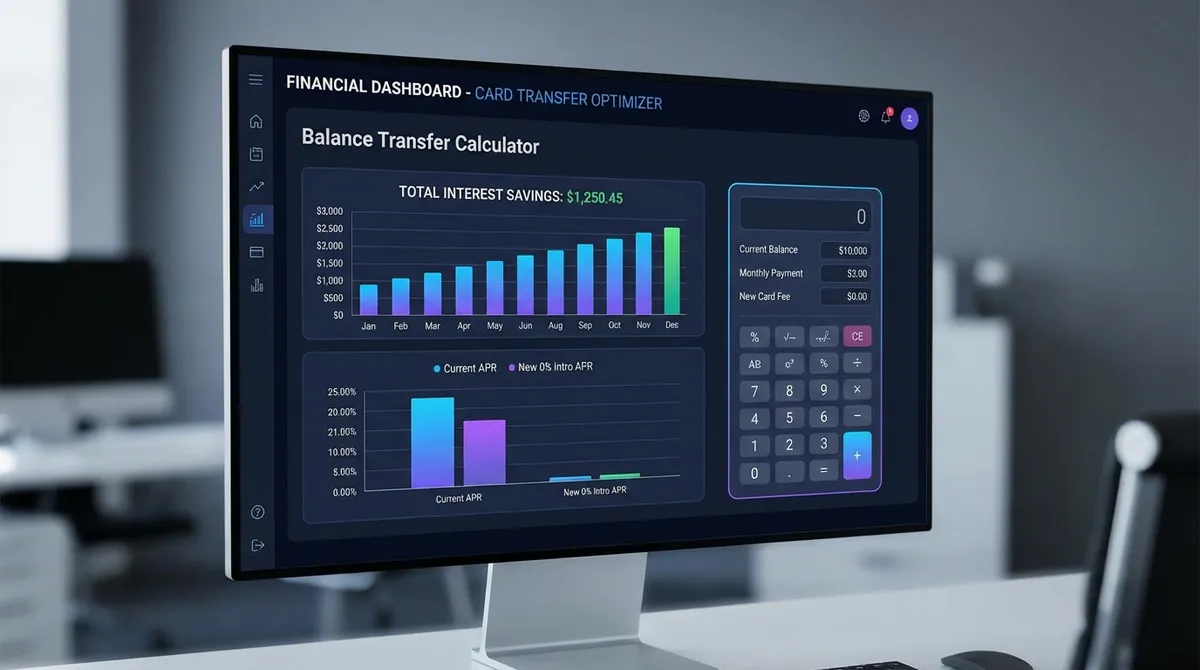 Balance Transfer Calculator showing interest savings comparison between current credit card and 0% balance transfer offer