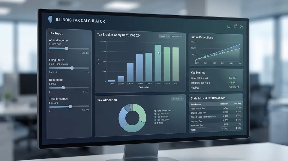 Visual breakdown of Illinois flat tax calculation showing net pay vs tax.