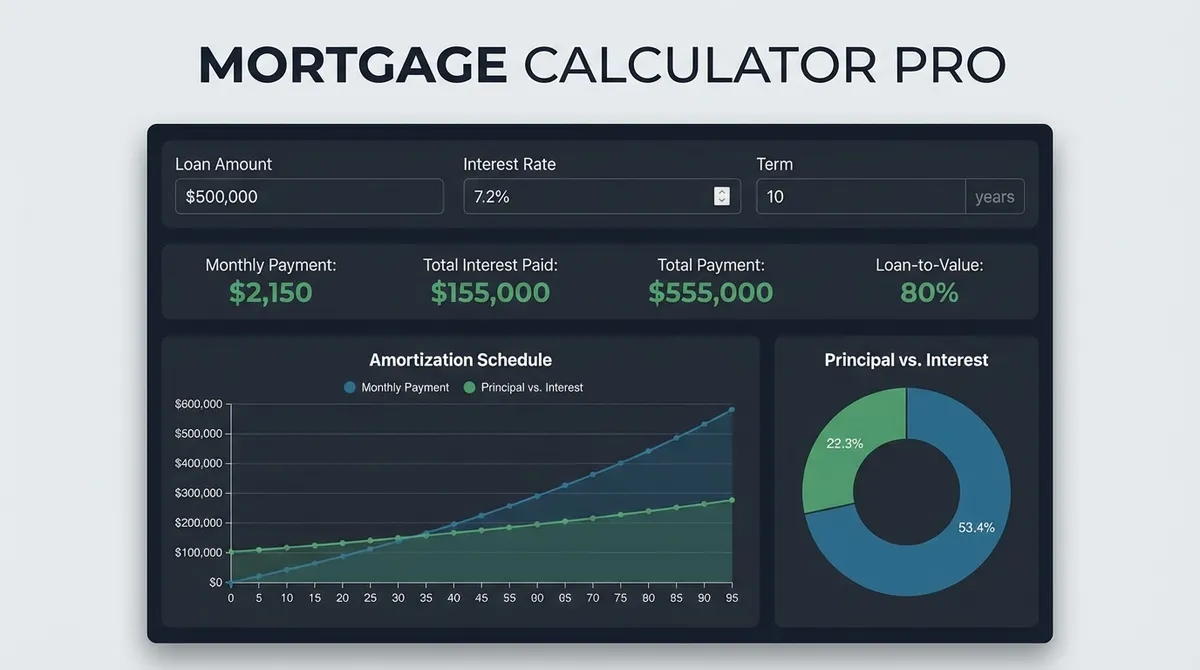 Mortgage amortization schedule showing principal and interest breakdown over time.