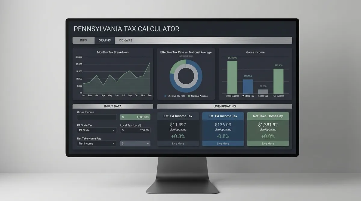 Visual breakdown of Pennsylvania's flat tax system including State, EIT, and LST components.
