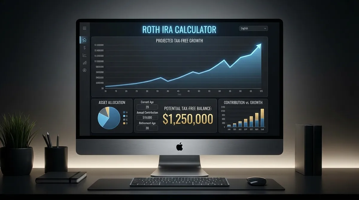 Illustration from the roth ira calculator: visualize how you plan Roth IRA contributions and growth and see after-tax growth and withdrawal rules. Shows charts